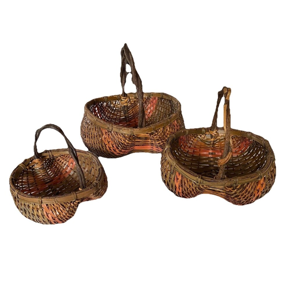 Vintage Primitive Egg Baskets Woven Buttocks Gathering Farmhouse Cottage country